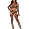 3 Pc Net Crop Top, Garter Stockings, and Matching Gloves - One Size - Black