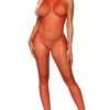 Industrial Net Racer Neck Backless Bodystocking - One Size - Red