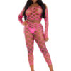 2 Pc Net Crop Top and Footless Tights - One Size - Neon Pink