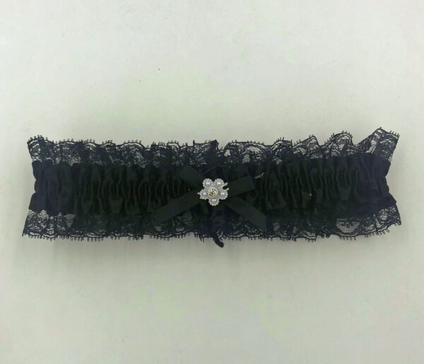 Satin Leg Garter - One Size - Black With Black Lace