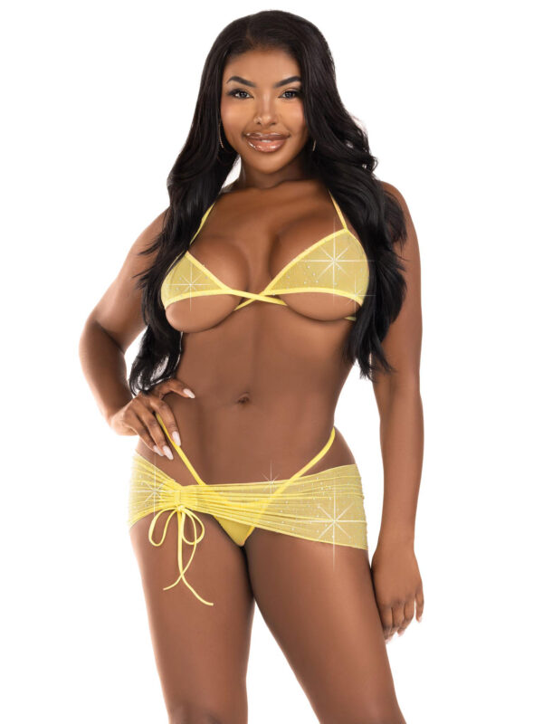 3 Pc Rhinestone Mesh Set - Medium/large - Baby Yellow