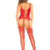 Red 2pc Cami with Attached Stockings, G-String - Os