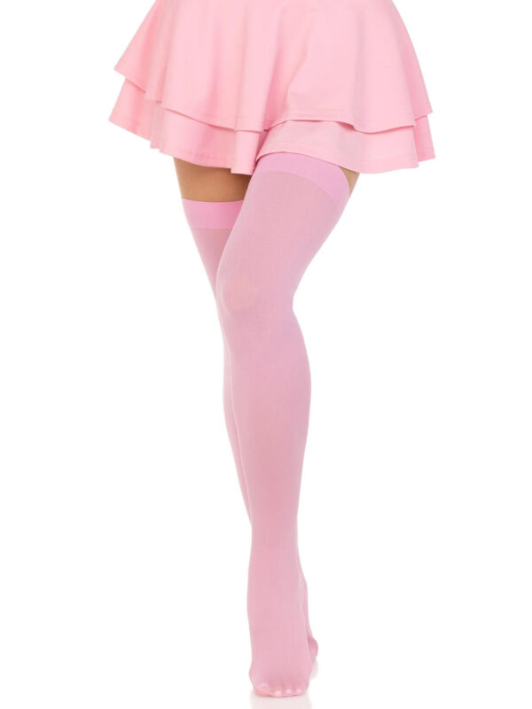 Opaque Nylon Thigh Highs - One Size - Pink