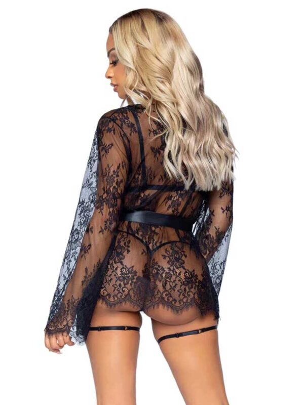 All Romance Lace Teddy and Robe Set - Medium - Black