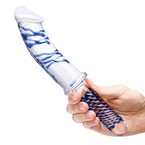 11 Inch Realistic Double Ended Glass Dildo With Handle - Blue/clear