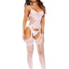 Suspender Bodystocking - One Size - White