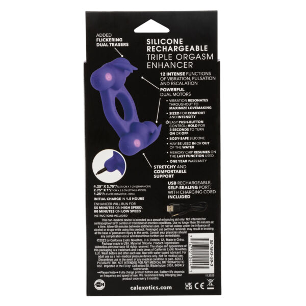 Silicone Rechargeable Triple Orgasm Enhancer - Purple