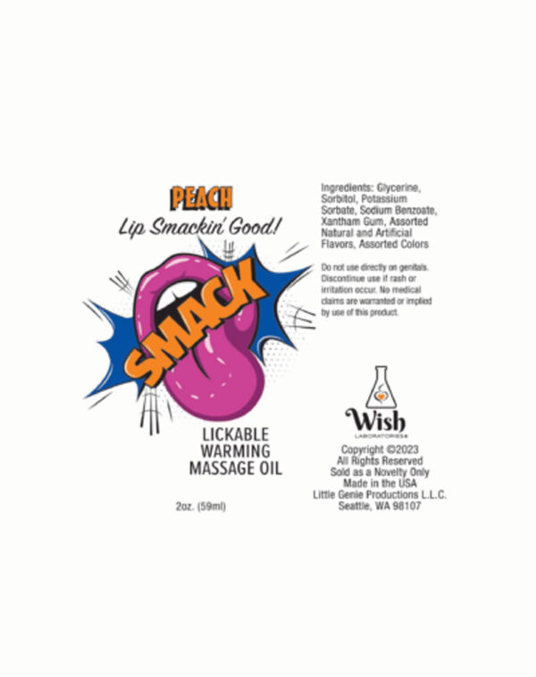 Smack Warming and Lickable Massage Oil - Peach 2 Oz