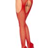 Casey Rhinestone Fishnet Suspender Pantyhose - One Size - Red