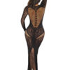 Black Lace and Net Body Con Gown - With Heart Keyhole Detail - Os