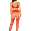 Red 3pc Lace Bra Top, G-String, and Stockings - Os