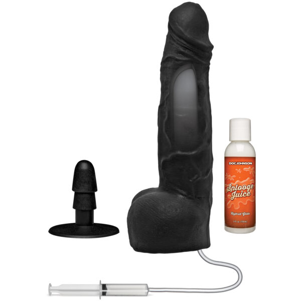 Merci - 10 Inch Dual Density Squirting Cumplay Cock With Removable Vac-U-Lock Suction Cup - Black