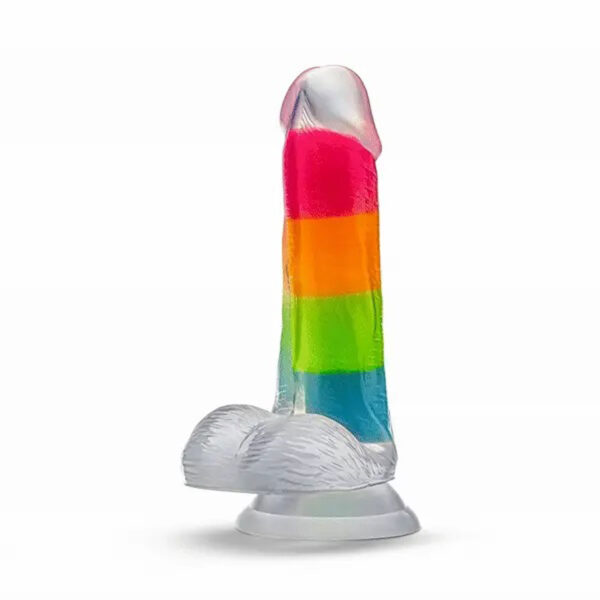 Neo Elite Glow in the Dark Rainbow Rave 6.5" Silicone Dual Density Dildo Multicolored