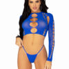 2 Pc Seamless Cut Out Long Sleeve Crop Top and G-String Panty - One Size - Royal Blue