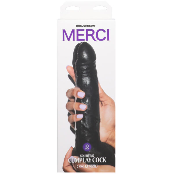 Merci - 10 Inch Dual Density Squirting Cumplay Cock With Removable Vac-U-Lock Suction Cup - Black