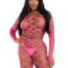 2 Pc Net Crop Top and Footless Tights - One Size - Neon Pink