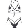 Butterfly Bra and Panty Set - One Size - Black
