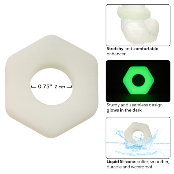 Alpha Glow-in-the-Dark Liquid Silicone Prolong Sexagon Ring - White