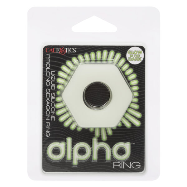 Alpha Glow-in-the-Dark Liquid Silicone Prolong Sexagon Ring - White