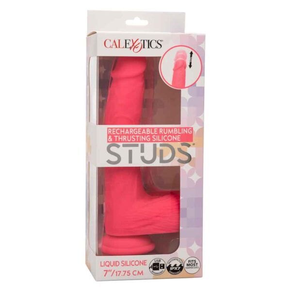 Rechargeable Rumbling and Thrusting Silicone Studs - Pink