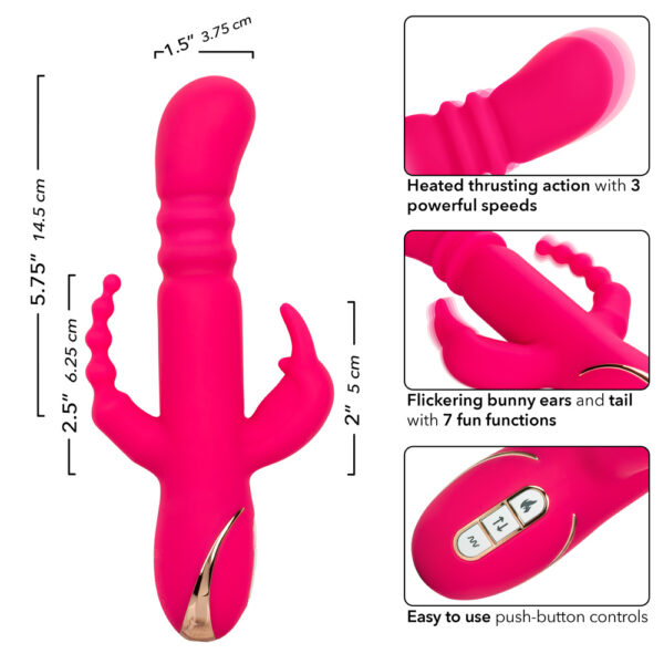 Jack Rabbit Signature Heated Silicone Triple Fantasy Rabbit - Pink