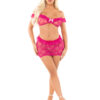 Magenta 2pc Bow Net Ruffle Bra Top and - and Mini Skirt - Os