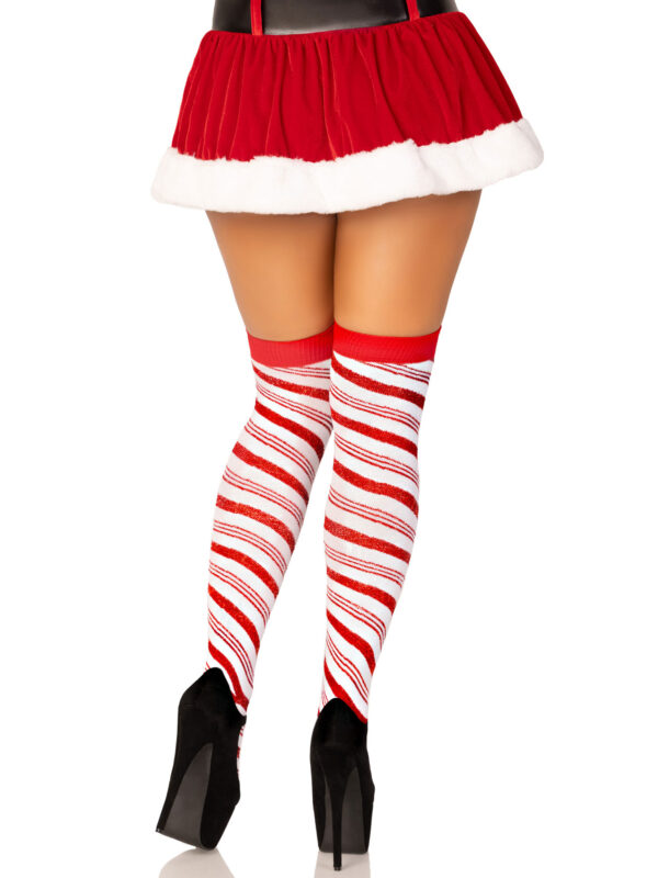 Candy Cane Lurex Striped Socks - Over the Knee - Os - White/red