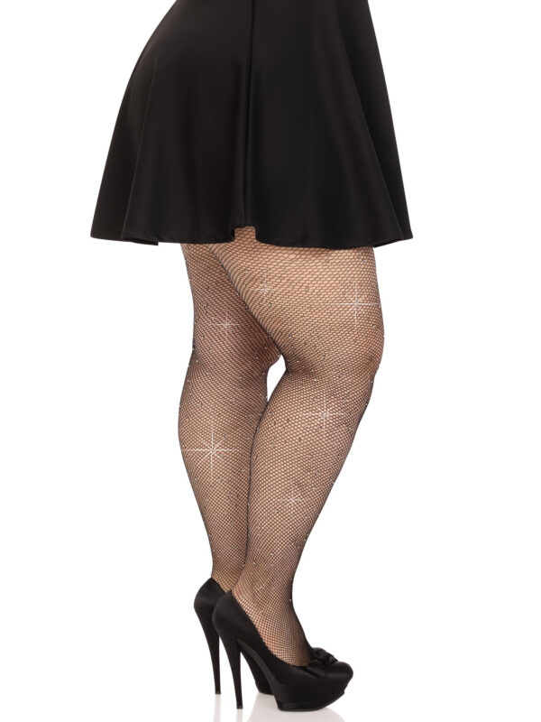 Colby Rhinestone Fishnet Tights - 1x/2x - Black