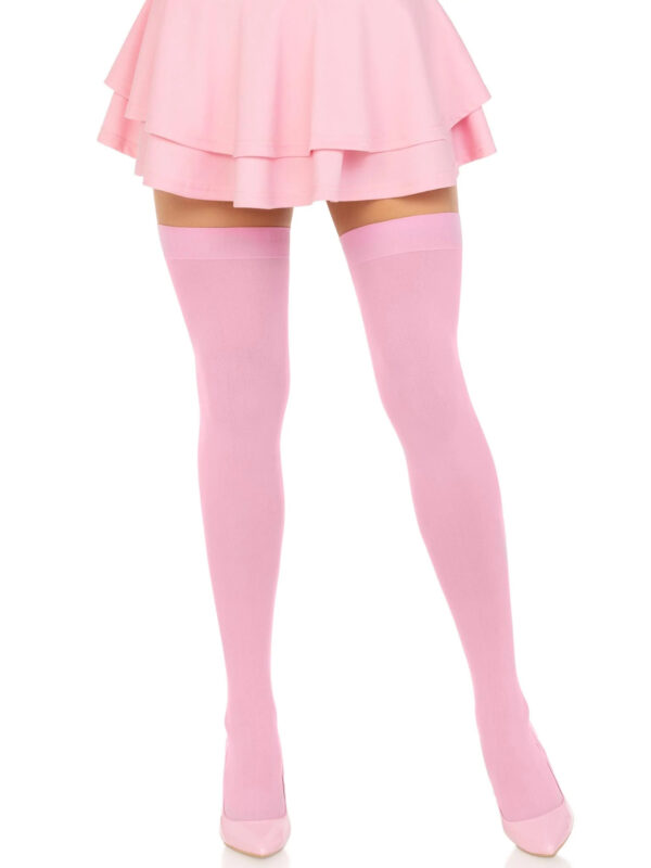 Opaque Nylon Thigh Highs - One Size - Pink