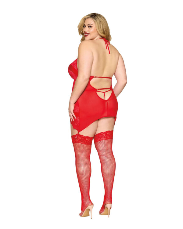 Garter Slip and G-String Dmnd - One Size Queen - Red