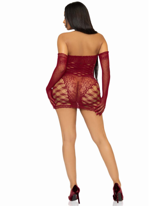 2 Pc Hardcore Net Tube Dress With Gloves - One Size - Burgundy