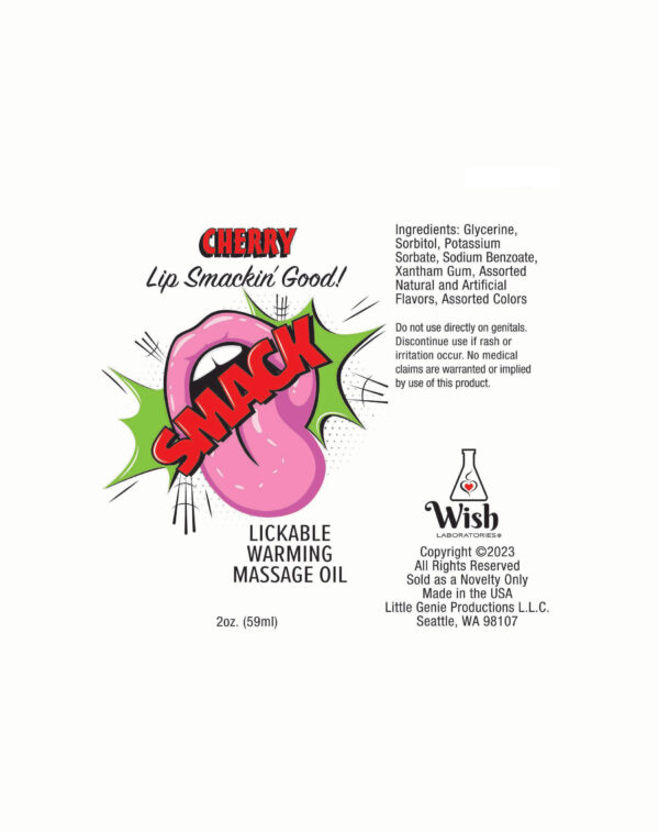 Smack Warming and Lickable Massage Oil - Cherry 2 Oz