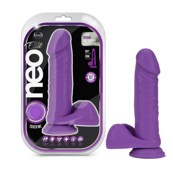 Neo Elite - 8 Inch Silicone Dual Density Cock With Balls - Neon Purple