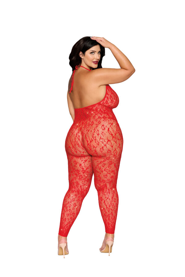 Rhinestone Bodystocking Dmnd - Queen Size - Poinsettia