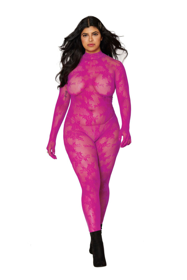 Bodystocking With Finger Gloves - Queen Size - Azalea